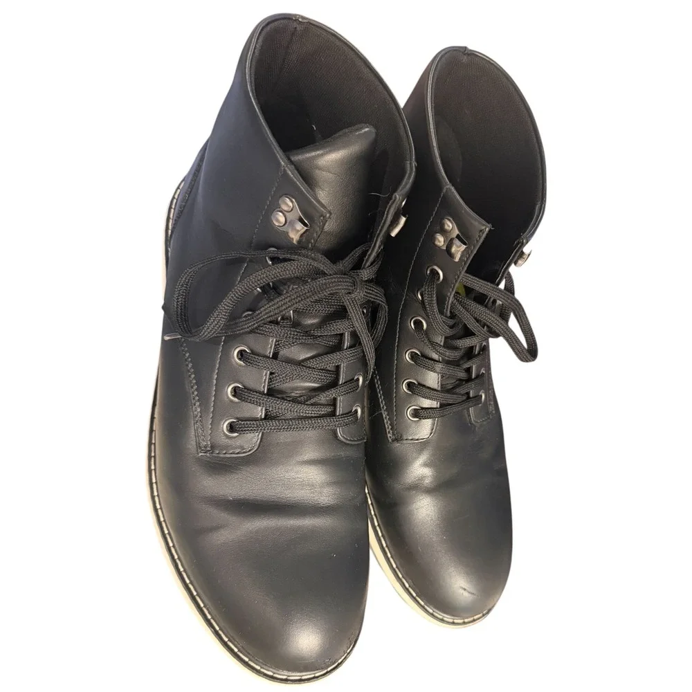 Florsheim Comfortech Mens Black Leather Casual Lace Up Boots Size 13 Wedge Sole